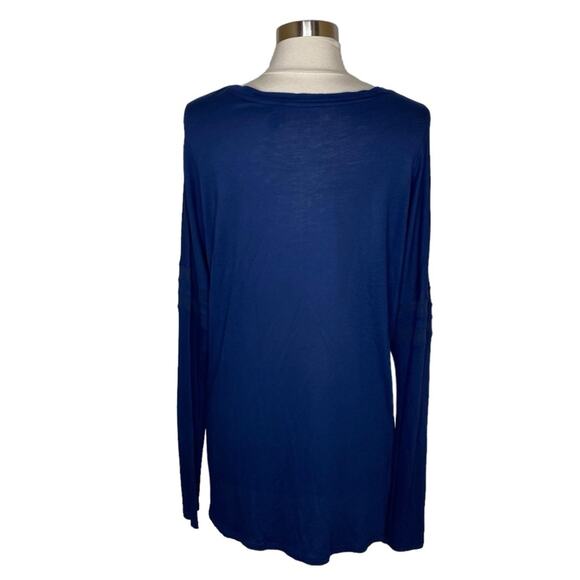Vince Navy Mesh Insert Drop Shoulder Long Sleeve Tee Women’s Size Large - Picture 3 of 9